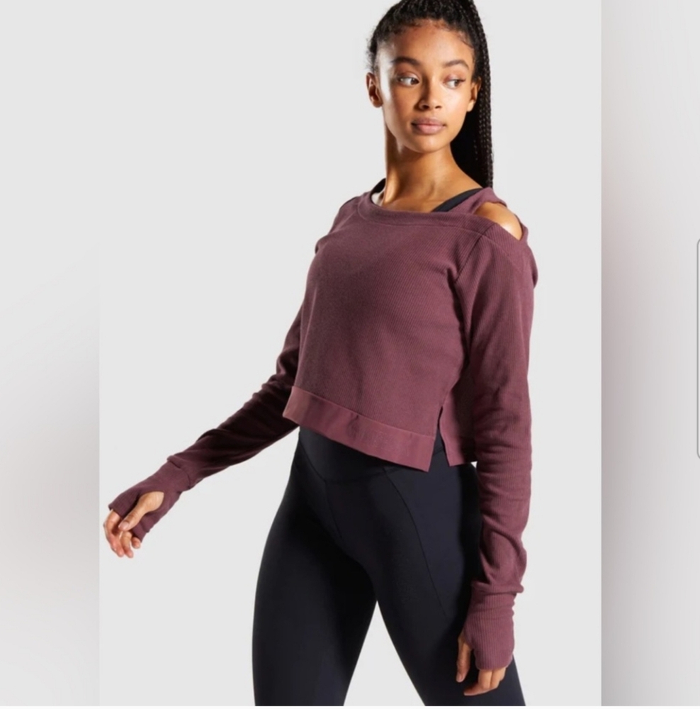 Gymshark Studio Sweater Berry Red Long Sleeve Crop Womens Size M Medium